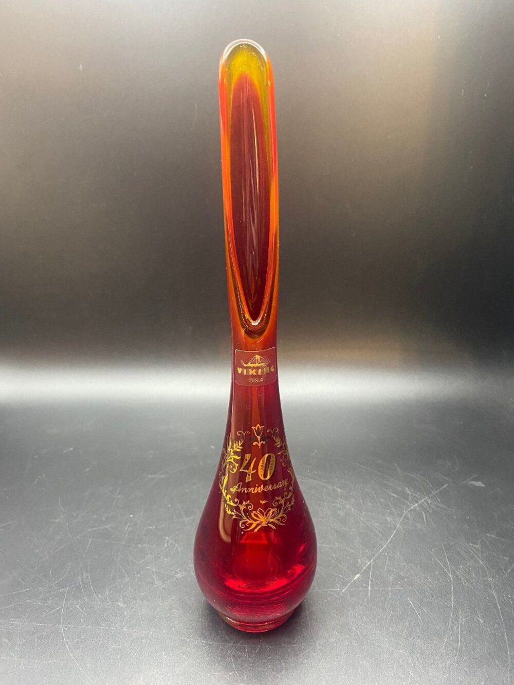 Viking 40th Anniversary Amberina Swung vase
